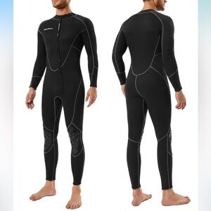 Black Full-Body Swim Wetsuit with Textured Surface